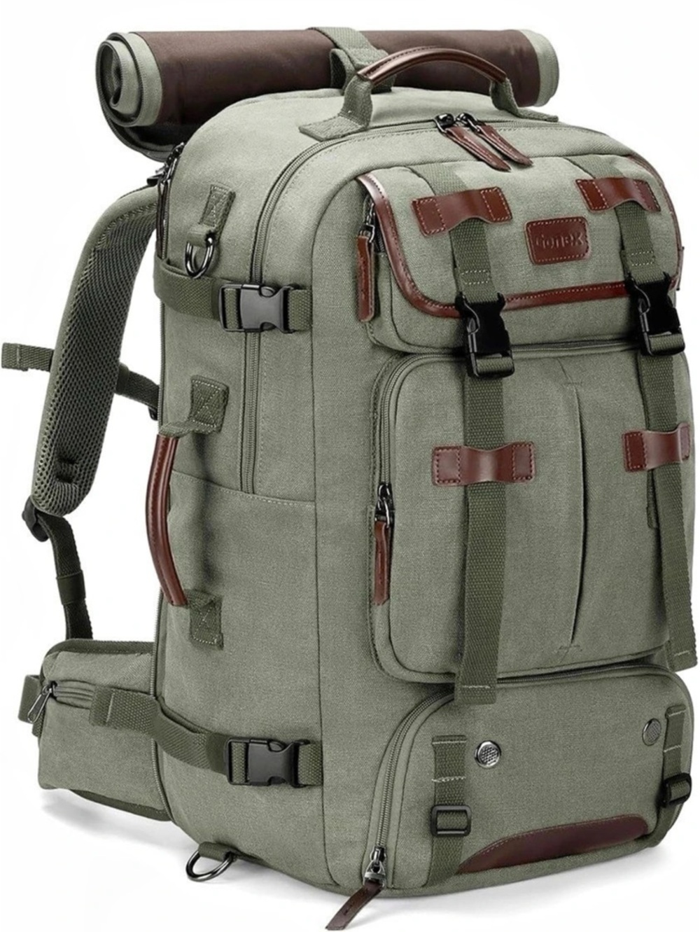 Gonex Vintage Canvas Travel Backpack 45L in Green & Brown